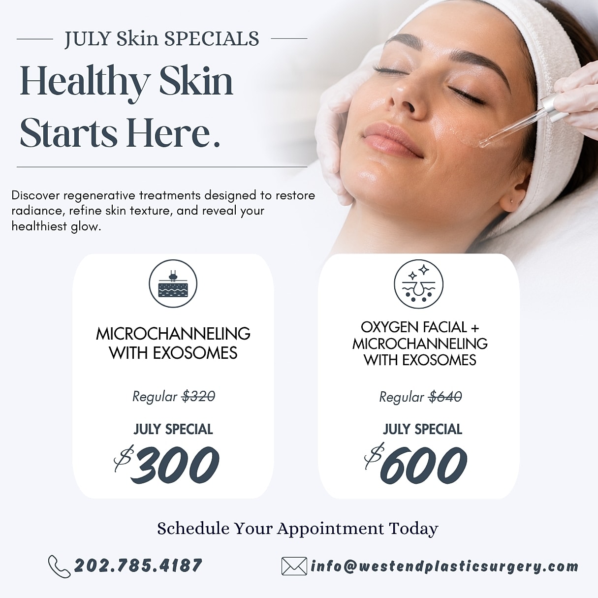 July skin specials for microchanneling and oxygen facial.